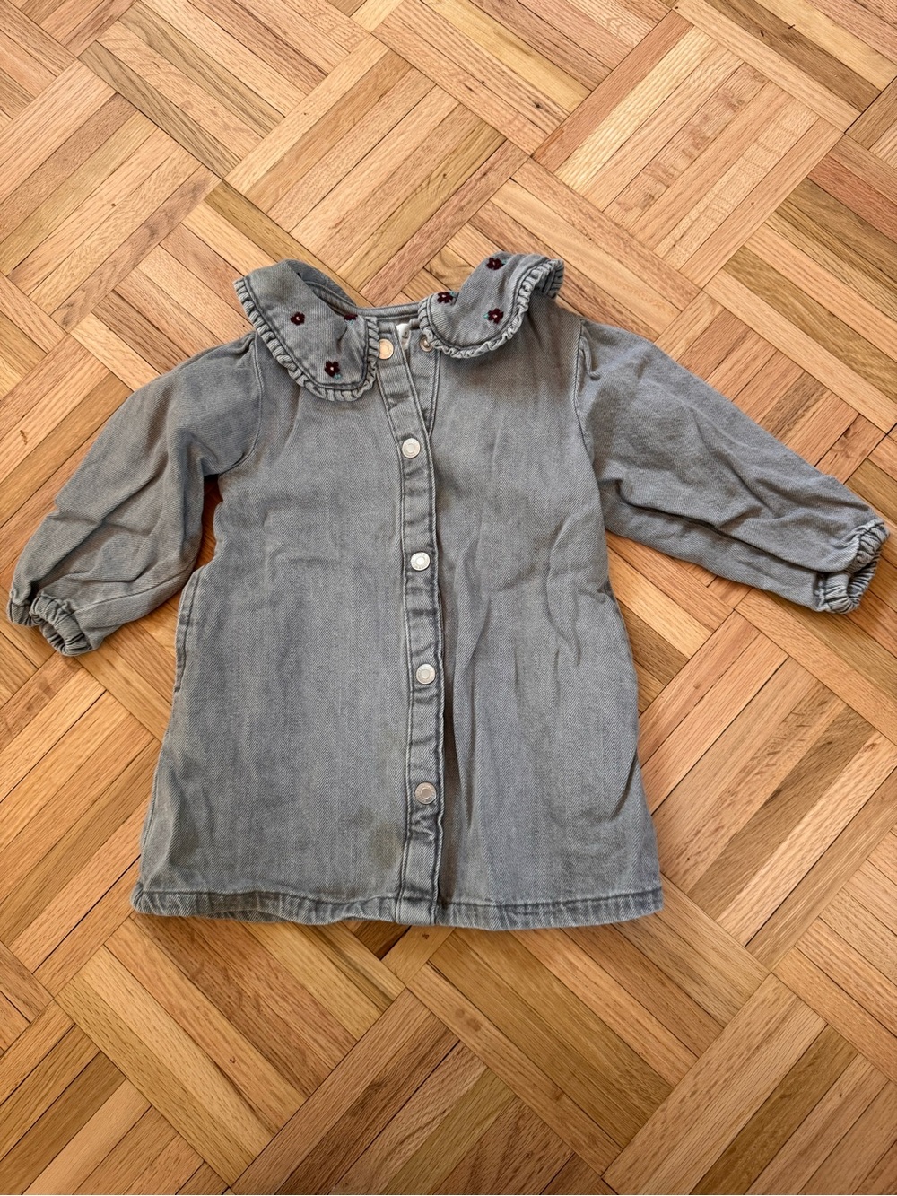Zara Girls' Gray denim Ruffle-Collar Jacket